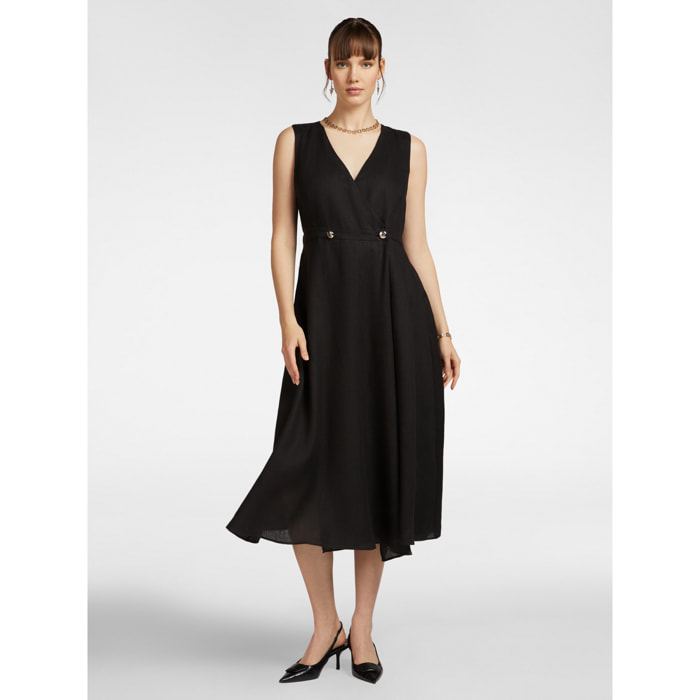 Elena Mirò - Wrap dress in lino - Nero