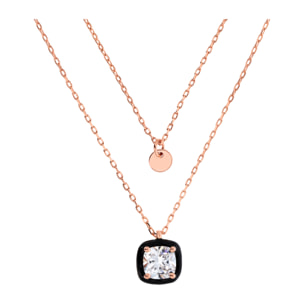 Collana Multifilo Catena Forzatina con Disco e Pendente Smaltato Nero con Cubic Zirconia Quadrata