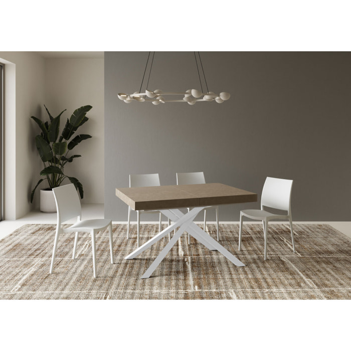 Table extensible 80x120/204 cm Karida taupe pieds blanc