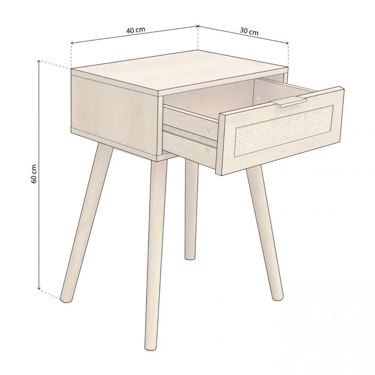 Mesita de noche Sanda Rattan Pino - Rattan