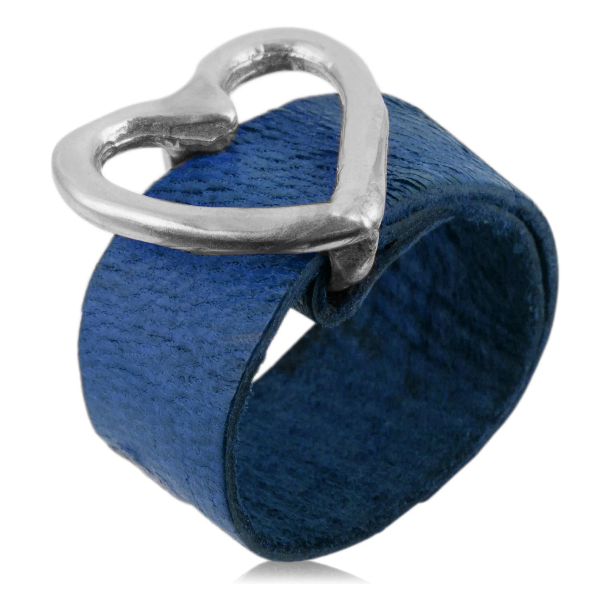 Anillo plata925 chapado zamak piel azul corazón