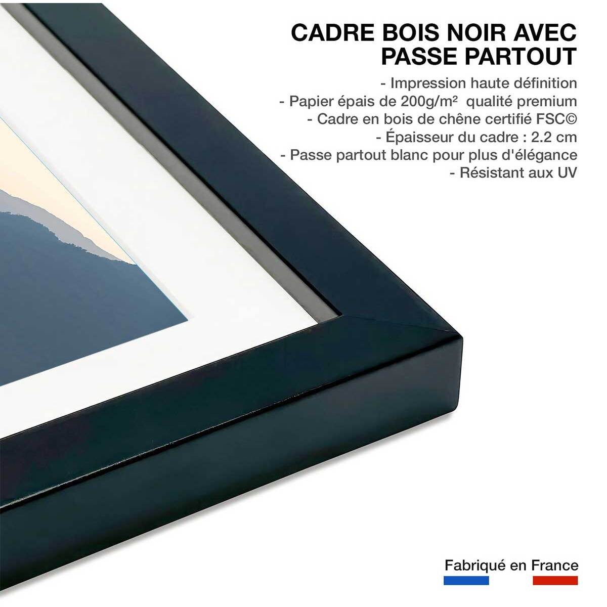 Affiche paysage crépuscule Affiche + cadre en bois - Noir