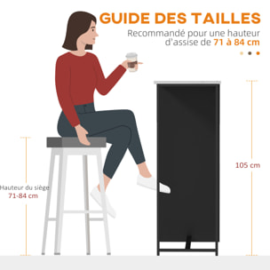 Table de bar design contemporain - table haute 3 niches avec range-bouteilles - acier panneaux noir aspect marbre blanc