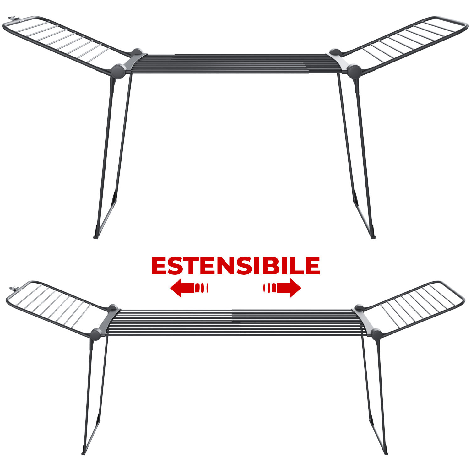 Stendibiancheria Estensibile Fino a 2 Metri Griglia Telescopica 30 M di Stenditura Stendino Grande Con Ruote Richiudibile 218-300 x 55 x 126 cm Nero