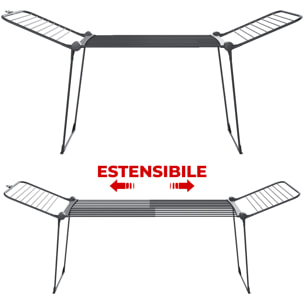 Stendibiancheria Estensibile Fino a 2 Metri Griglia Telescopica 30 M di Stenditura Stendino Grande Con Ruote Richiudibile 218-300 x 55 x 126 cm Nero