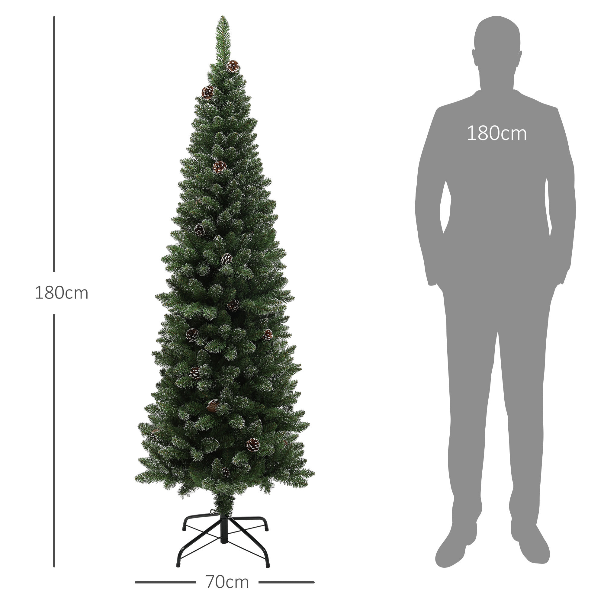 Árbol de Navidad 180 cm Árbol de Navidad Artificial con 618 Ramas 30 Piñas y Soporte de Metal Árbol Navideño para Salón Interior Verde