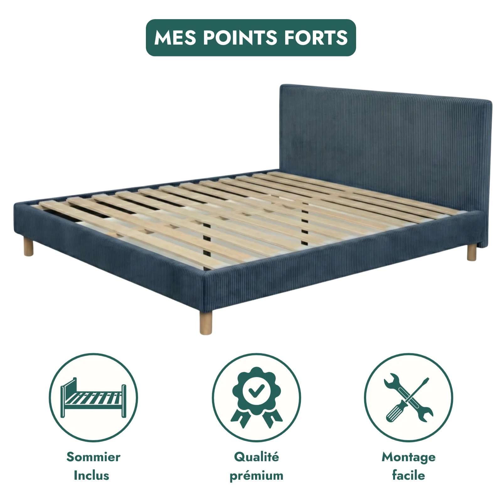 Ensemble matelas Bali & lit fixe Colisée | Mémoire de forme et ressorts ensachés | cadre à lattes | Bouclette | Camel