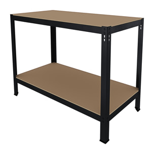 Banco Tavolo Da Lavoro Senza Bulloni In Acciaio Metallo e MDF Portata Fino 550 Kg 2 Ripiani Regolabili Garage Officina Cantina 90 x 100 x 60 cm Nero