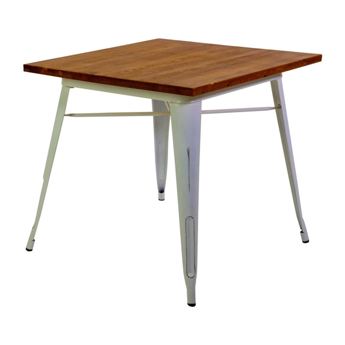 Tavolo New Bristol Vacchetti in ferro con top in legno bianco antico cm80x80h76