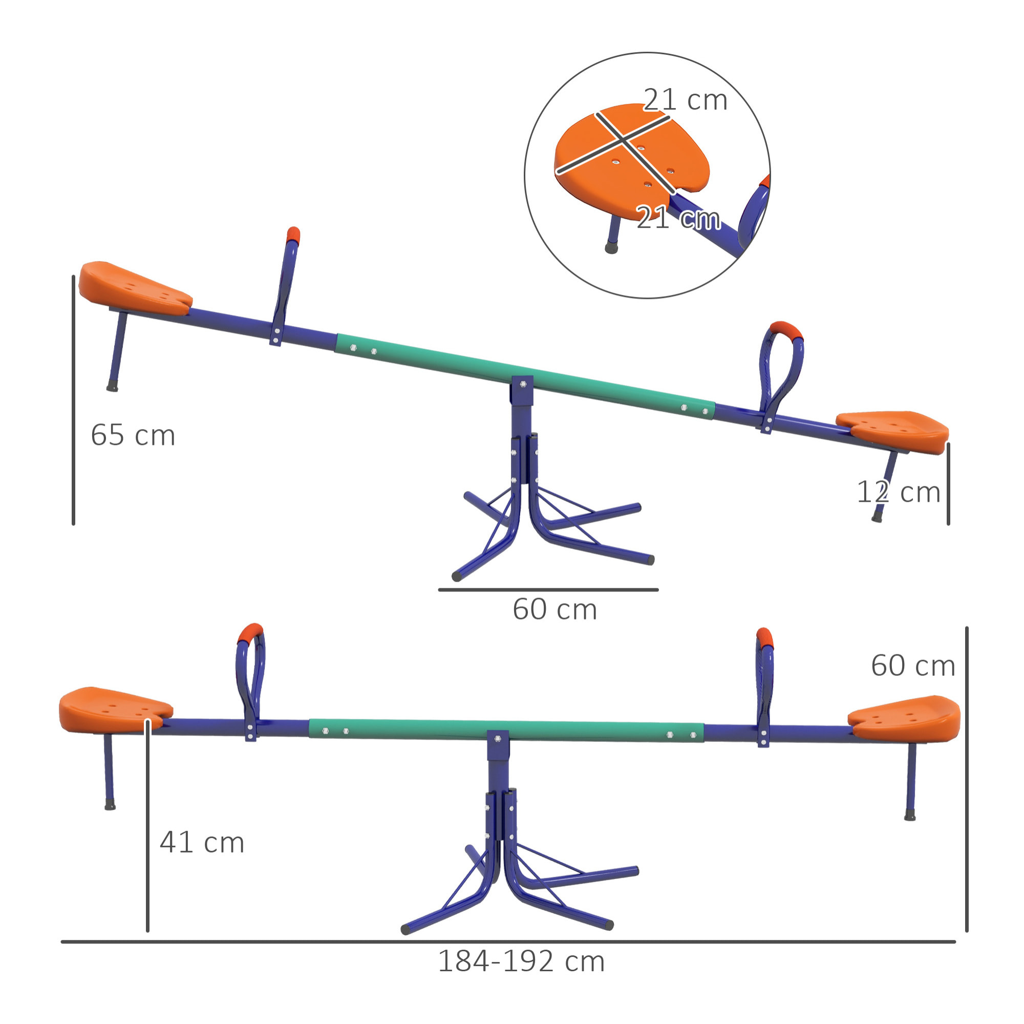 Balancín para Niños Carga 90 kg Sube y Baja Infantil Giratorio 360° con Barra con Longitud Ajustable Poste Amortiguador Asa Suave Asiento Cómodo y Base de Acero para Patio Jardín Multicolor