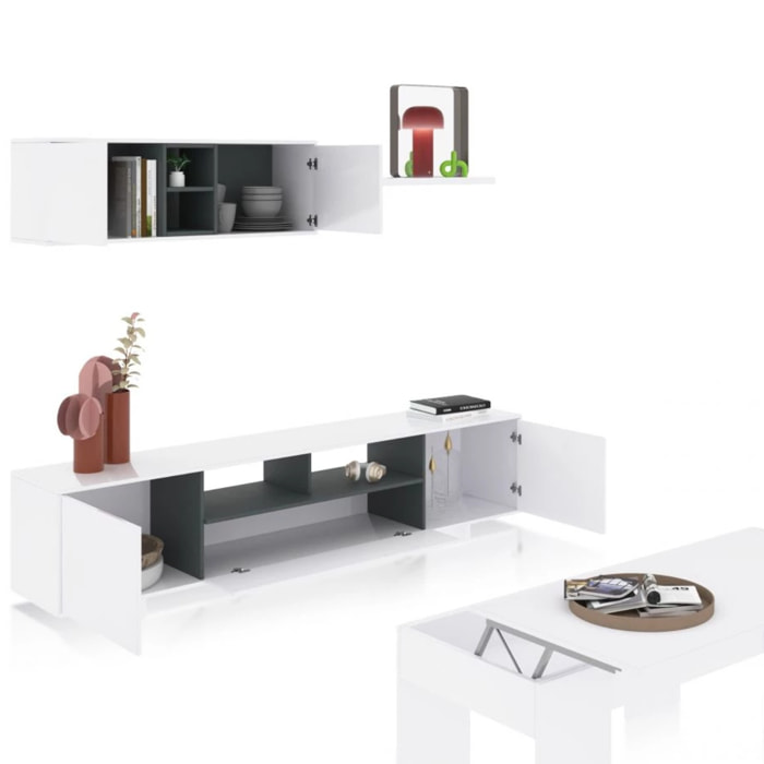 Pack salón con mesa de centro Kenzo Plus V2 Blanco Brillo - Gris Antracita