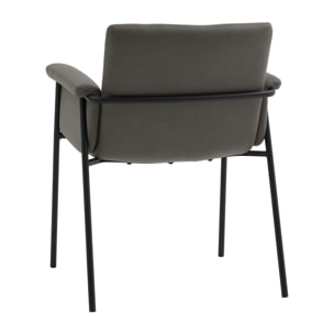 Set di 4 sedie CANCÚN in similpelle grigio e gambe in metallo nero, con braccioli