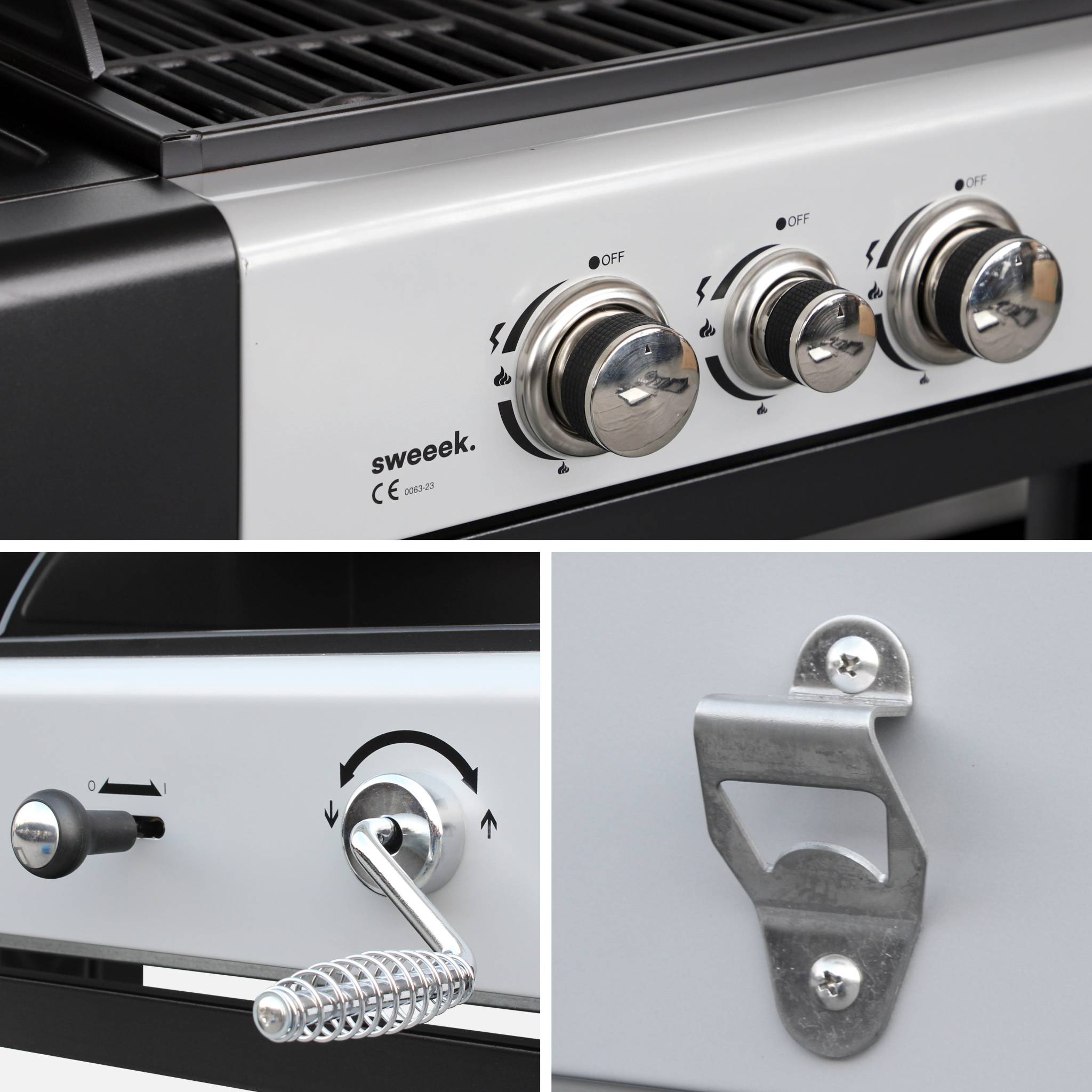 Barbecue 2 en 1 gaz et charbon, 3 brûleurs + 1 feu latéral, grill et fumoir avec tablettes et housse MARSAC AVEC HOUSSE