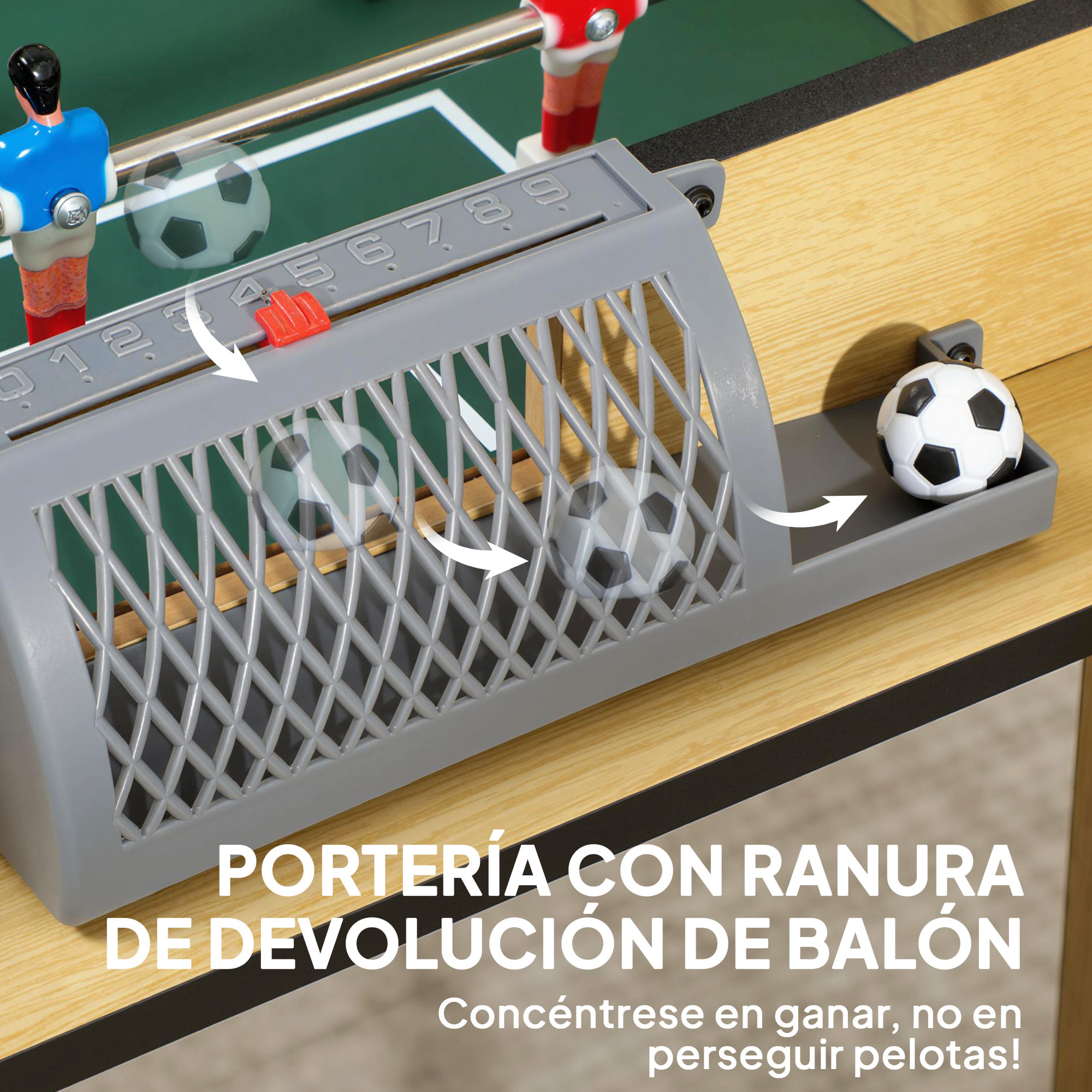 Futbolín para Niños de Madera, Mesa de Futbolín con 2 Marcadores, 6 Asas, 18 Jugadores, 6 Barras y 2 Bolas, Regalo para Adultos, Familias, Fiestas, 75x66x75 cm, Natural
