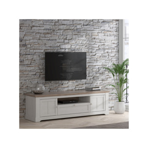 Meuble TV en bois effet chêne clair blanchi L204cm - ILONA