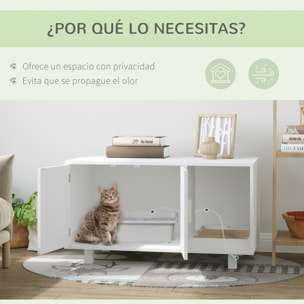 Arenero para Gatos Mueble Arenero para Gatos con Puerta Rascador para Gatos Caja de Arena para Gatos para Interior 91x52x50,5 cm Blanco