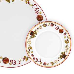 Set panettone Golden Bell con piatto e 6 piattini in porcellana sottosmalto