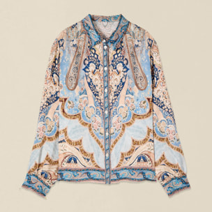 Oltre - Camicia in raso fantasia - Azzurro