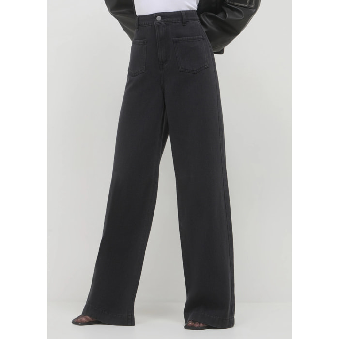 Jeans wide leg tasche applicate