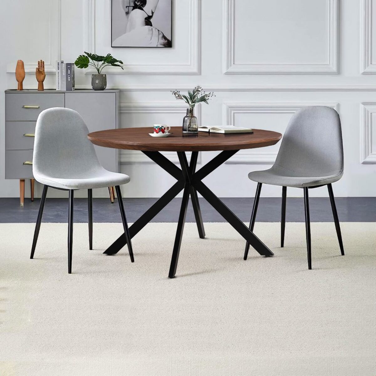 Tavolo tondo 120 cm da soggiorno con top effetto noce - Gabry