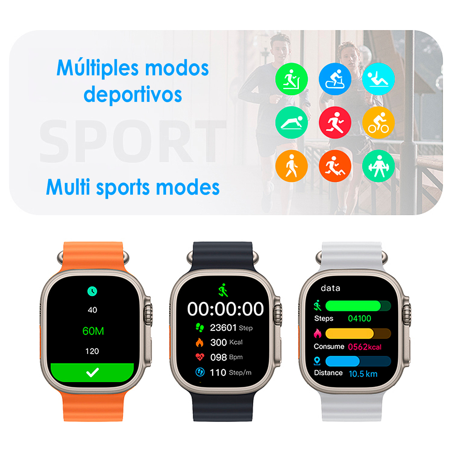 Smartwatch J68+ modos de deporte y sensores de salud, avisos de notificaciones y llamadas bluetooth. Corona multifunción.