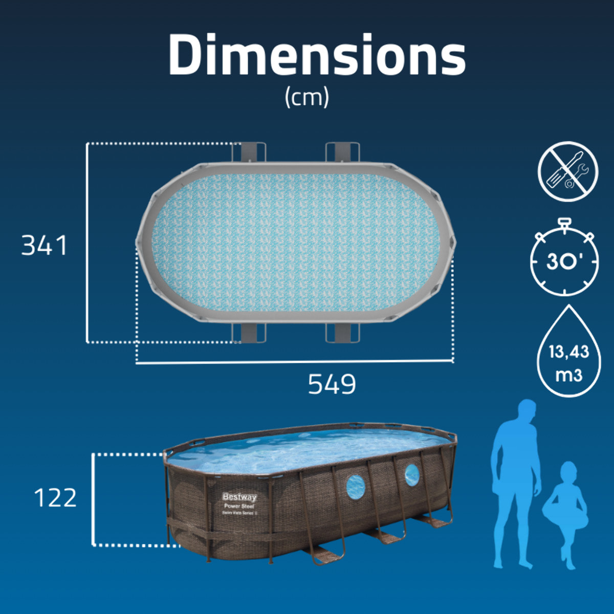 Bestway Piscine hors sol tubulaire ovale Bestway Power Steel Swim Vista 549 x 274 x 122 cm décor rotin