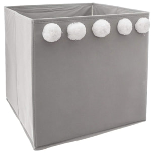 Caja de almacenamiento infantil con pompones gris - 30 x 29 x 29cm