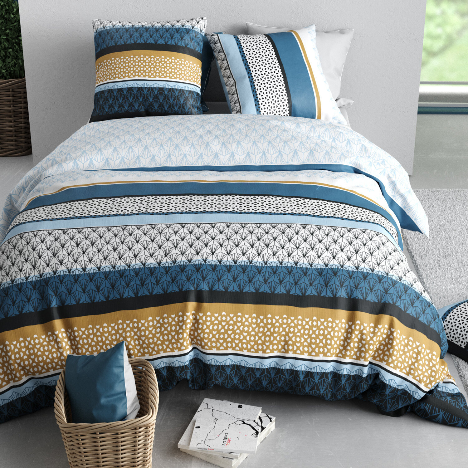 Parure housse de couette imprimé 100% coton - osis