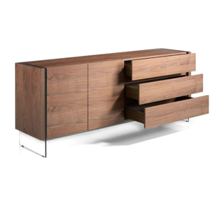 Aparador de nogal y cristal 188x45x75cm