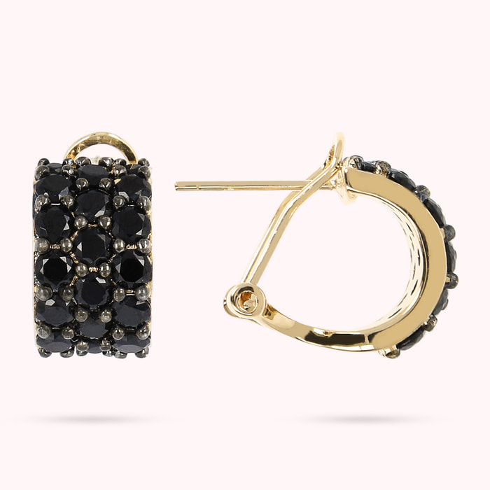Orecchini a Cerchio Golden con Pavé di Spinelli Neri