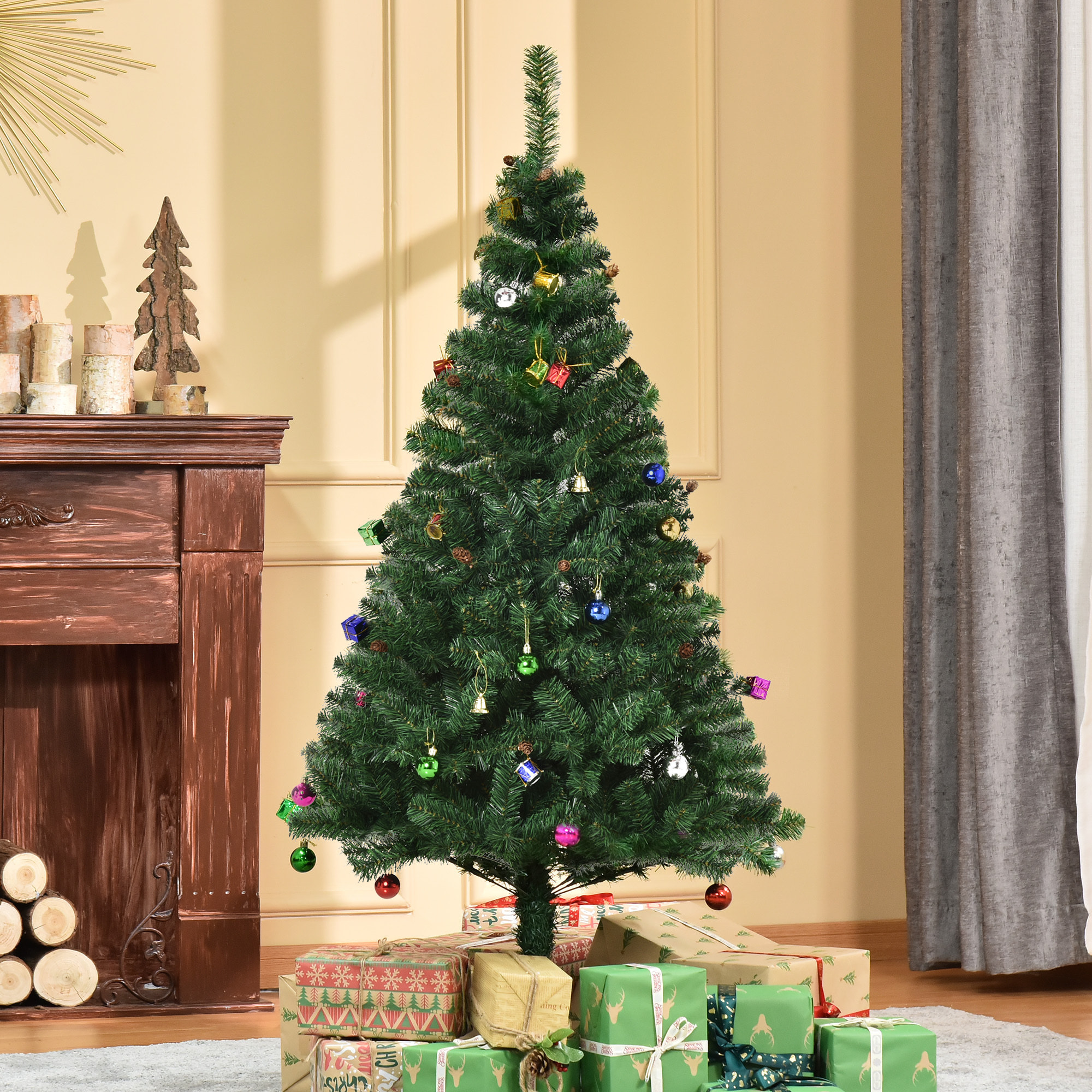 árbol de Navidad 150 cm Incluye Decoración Artificial Verde y Blanco