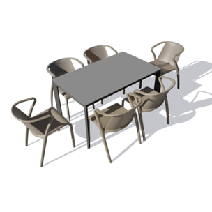 MEET - Ensemble repas de jardin 6 places en aluminium laqué gris anthracite