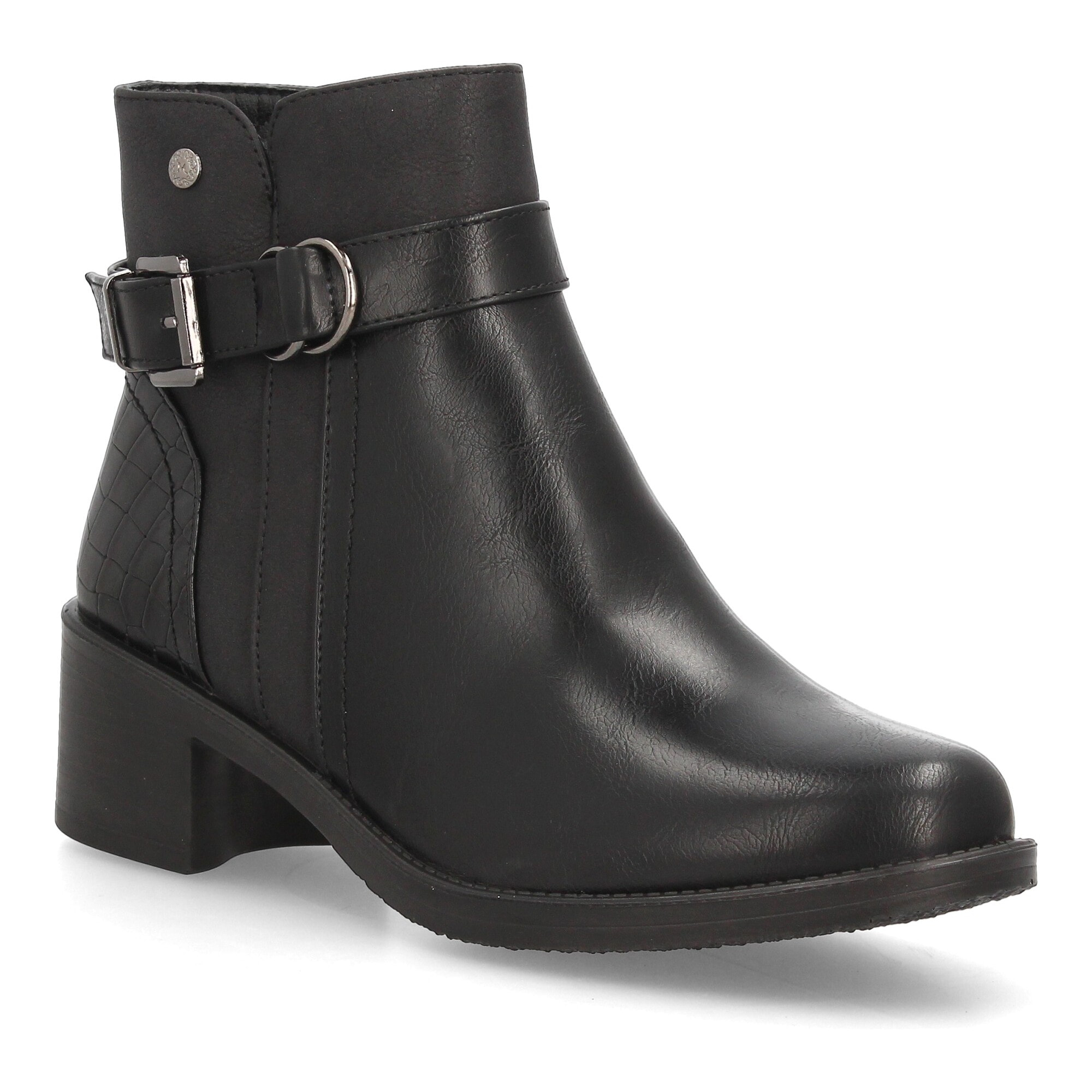 Botines con tacón ancho y hebilla para mujer