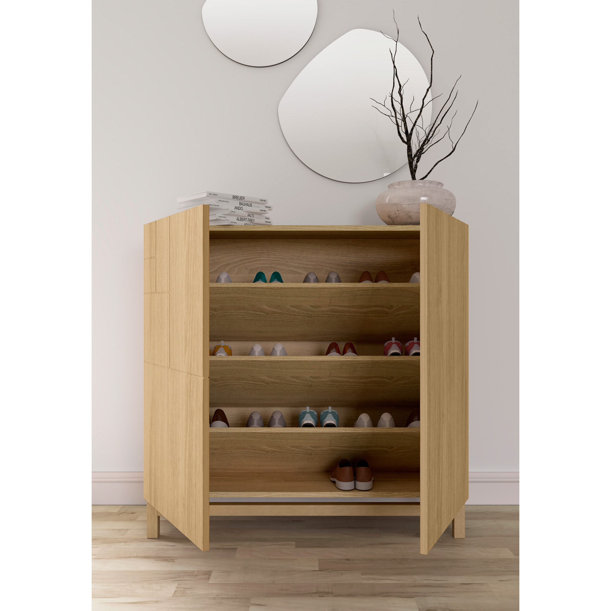 Zapatero Copenhague melamina roble dorado patas roble dorado 90x90x27 cm