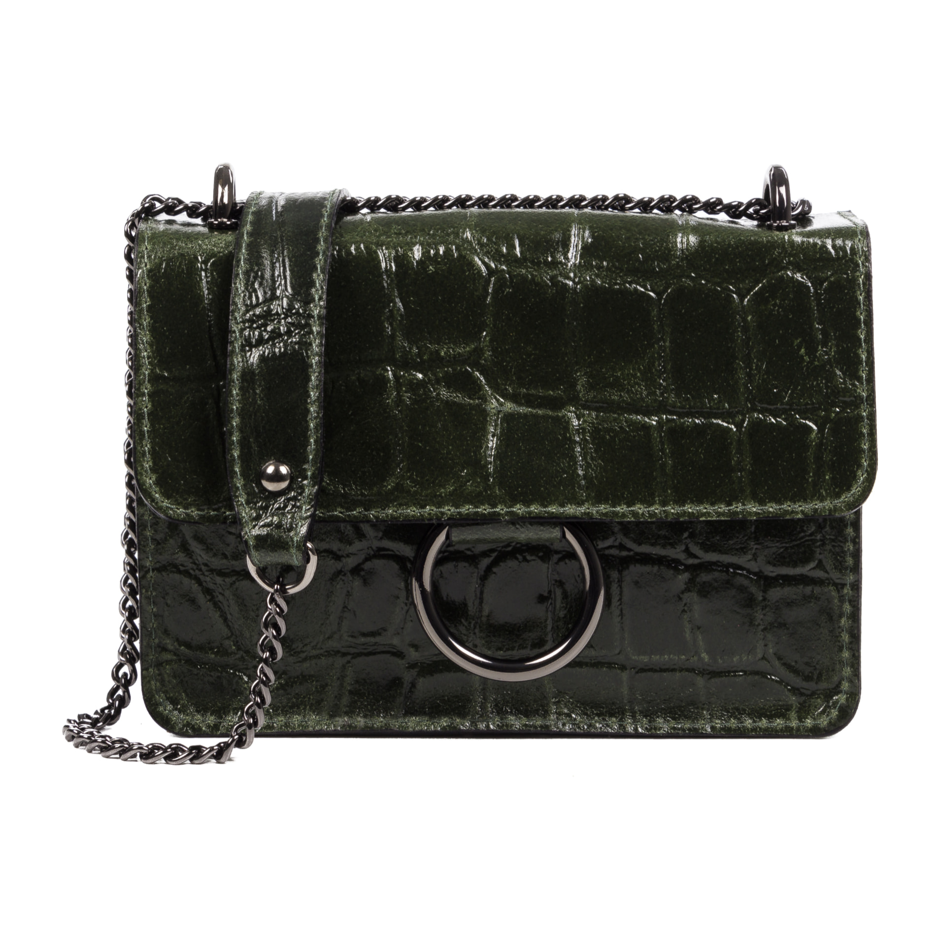 Fabrizia Bolso bandolera Mujer.Piel auténtica Gamuza Grabado Cocodrilo Grande  Camoscio