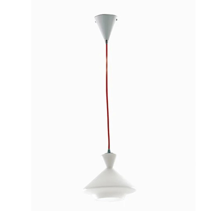 Lampadario a sospensione SUGAR in vetro bianco con cavo in tessuto rosso 20x17,4 cm. (1xE27)