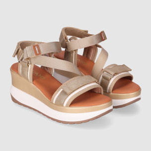 Sandalias de Tejido - Oro - Tacón: 7 cm