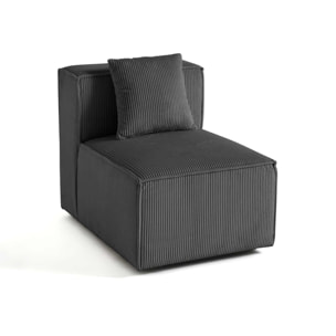 Arty - module d'assise sans accoudoirs - en velours côtelé - Gris foncé