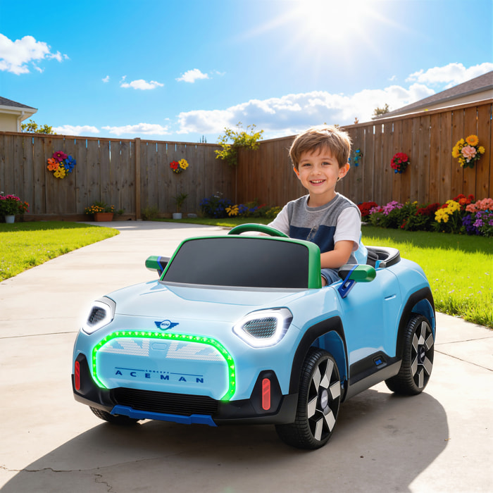 Coche Eléctrico para Niños de +3 Años, MINI Concept Aceman, Coche de Batería 12V, con Bluetooth, Mando a Distancia 2,4 G, Motor Doble, Suspensión Trasera, Faros, Música, USB, Azul