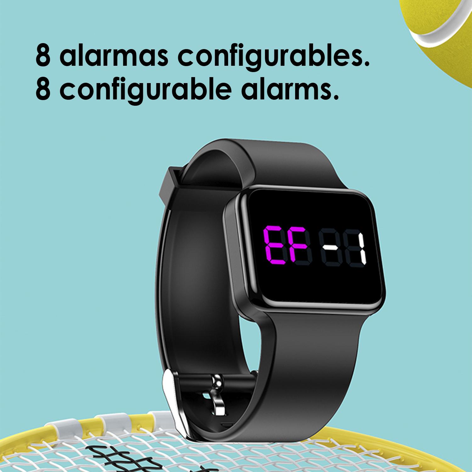 Brazalete inteligente PWCT especial medición de temperatura. Con hora, fecha, 8 alarmas y cuenta atrás.