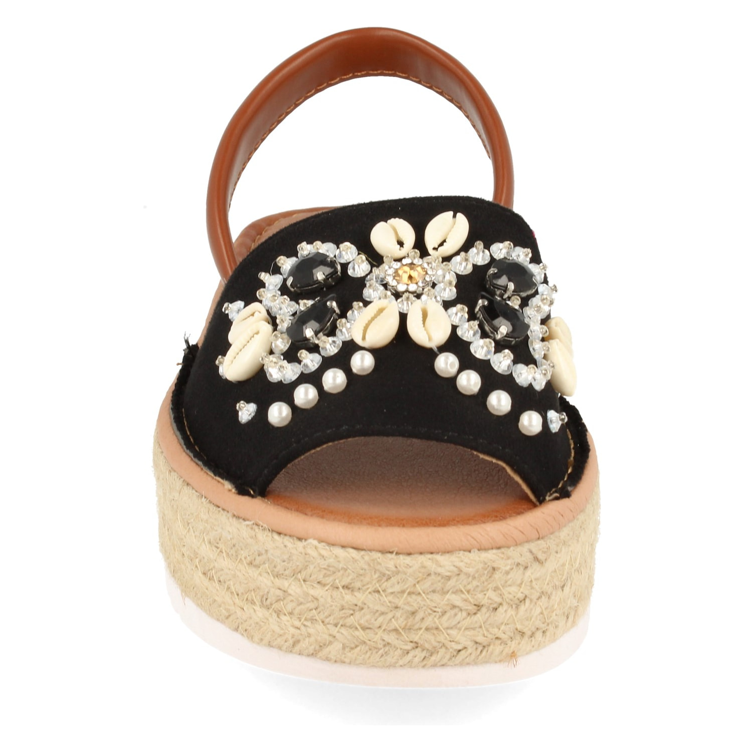 Sandalia de Plataforma con Yute y Pala con Adornos de Conchas