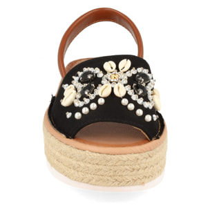 Sandalia de Plataforma con Yute y Pala con Adornos de Conchas