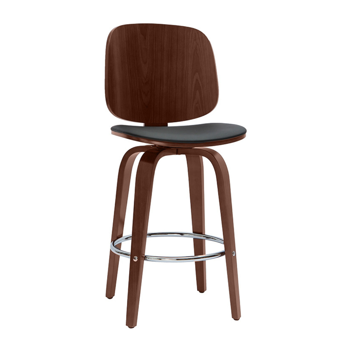 Tabourets de bar design pivotants noirs et noyer H66 cm (lot de 2) BECK