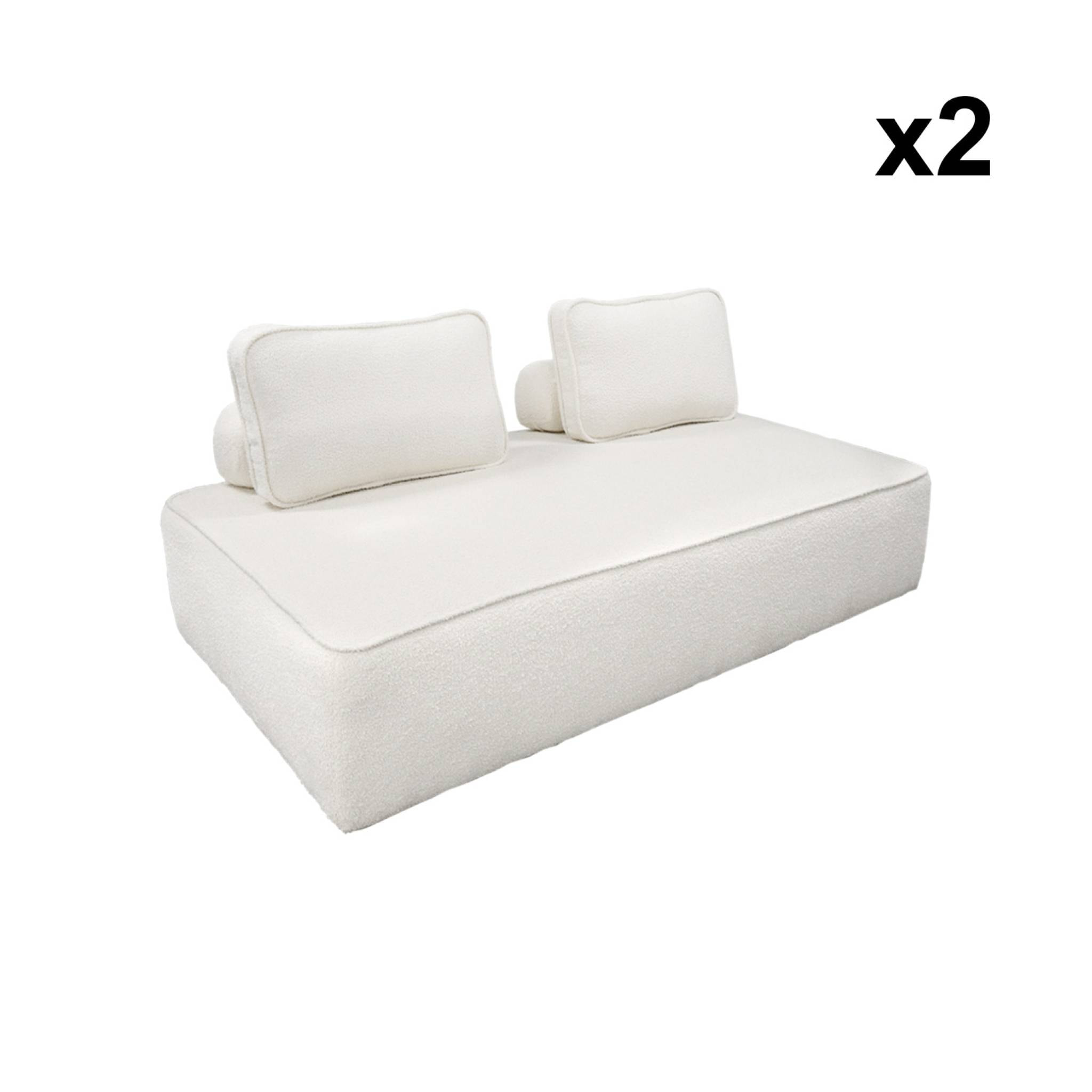 Set de 2 chauffeuses pour canapé modulable tissu bouclette crème 2 places Bao. L 180 x P 90 x H 74cm