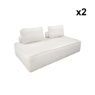 Set de 2 chauffeuses pour canapé modulable tissu bouclette crème 2 places Bao. L 180 x P 90 x H 74cm