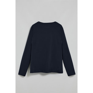 Maglietta basic a maniche lunghe blu scuro con logo Rigby Go
