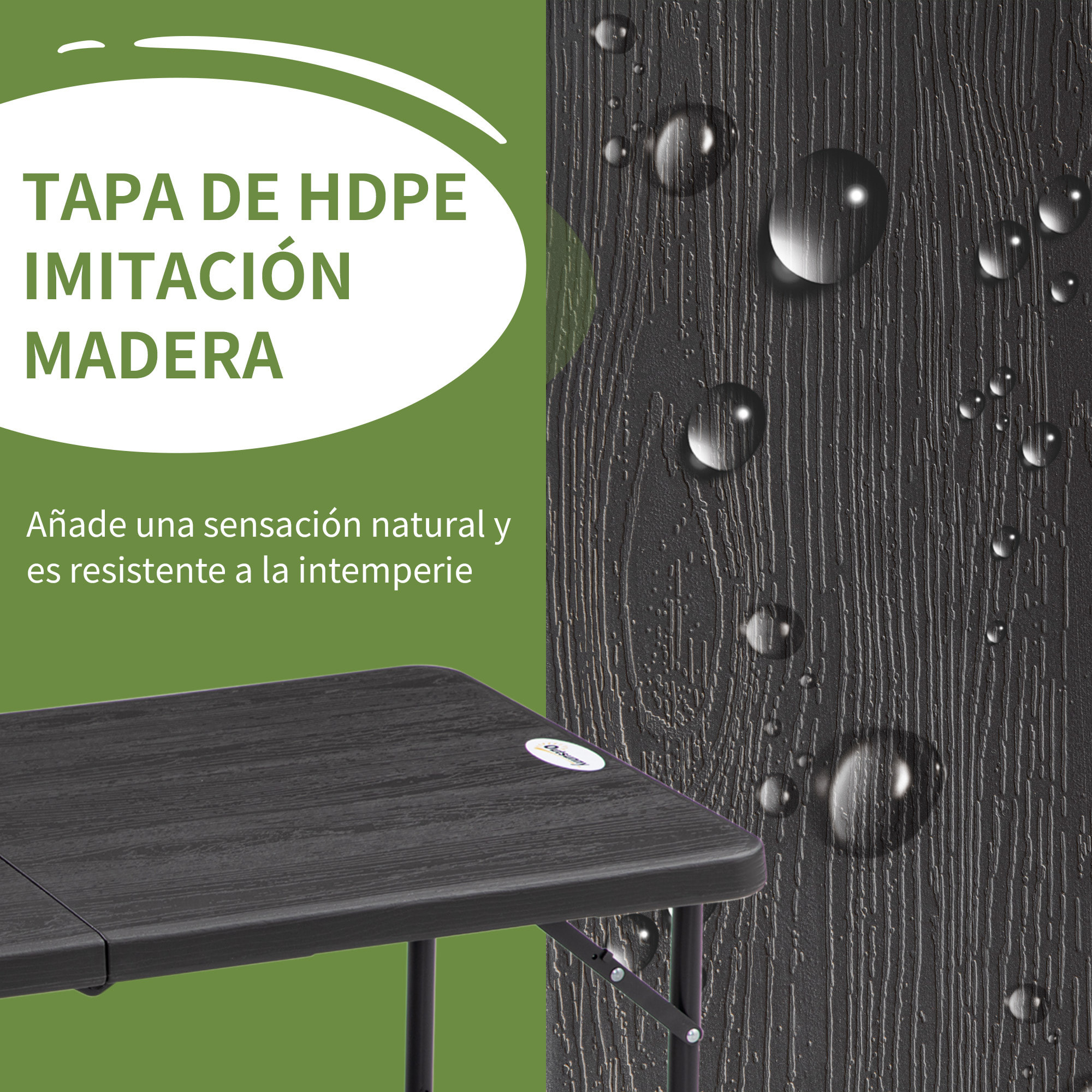 Mesa de Jardín Plegable con Altura Ajustable para 4 Personas 18x60x56-74 cm