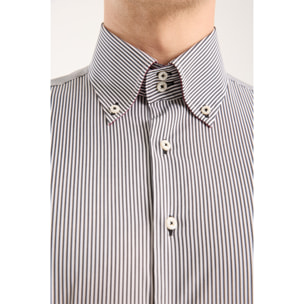 Camicia Uomo 2 Bottoni Button Down Slim Popeline Riga Media Bianco/Nero