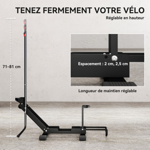 Râtelier vélo - support vélo au sol hauteur réglable pliable - compatible 20-29 pouces - acier noir