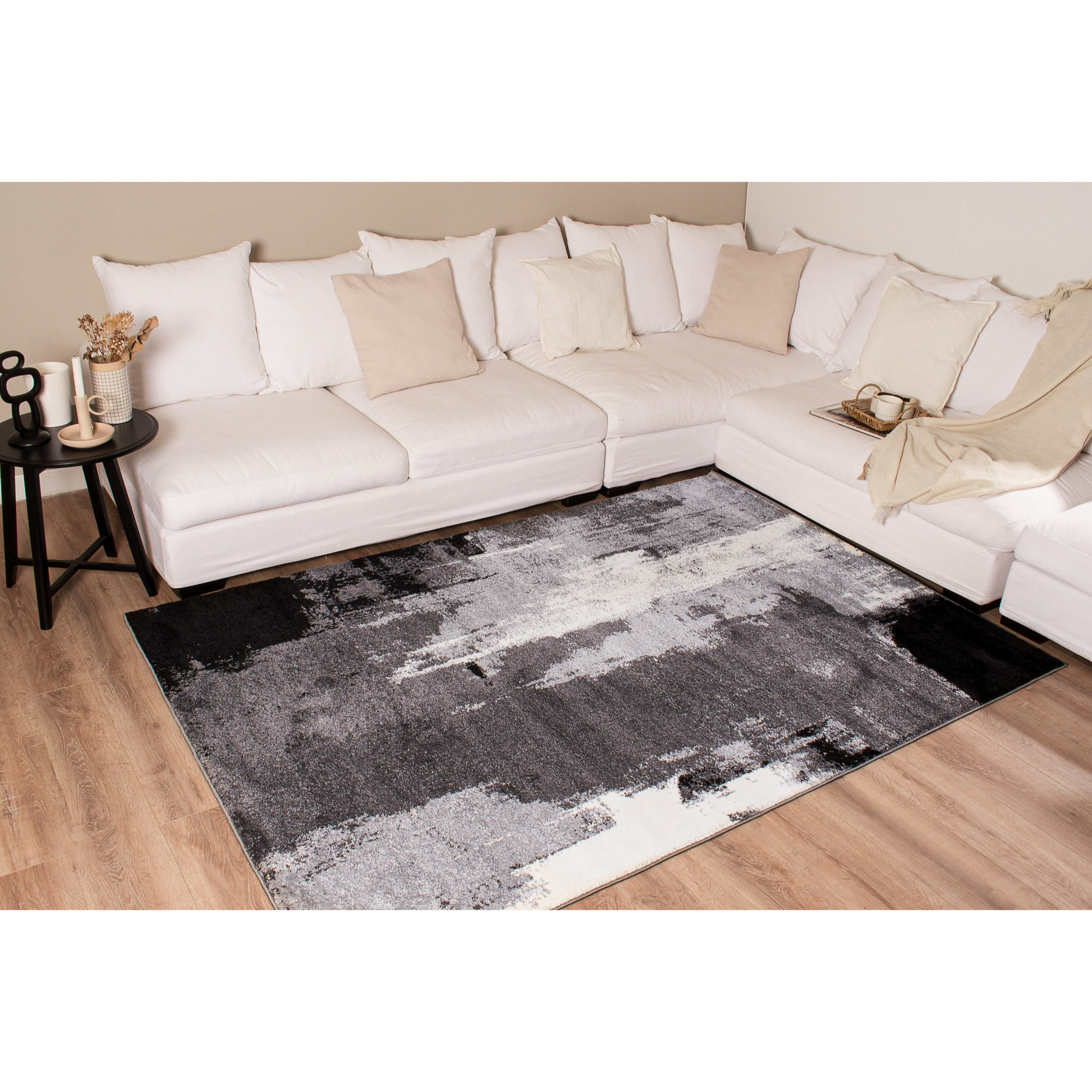 PATTERN - Tapis moderne motif abstrait poils en relief anthracite